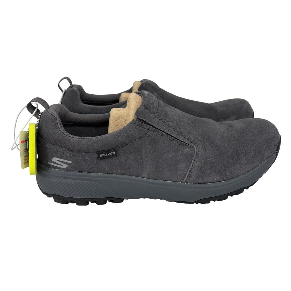 Skechers Slip‎ On Shoes Womens Size 11 Gray Leather Waterproof Goga Mat Comfort